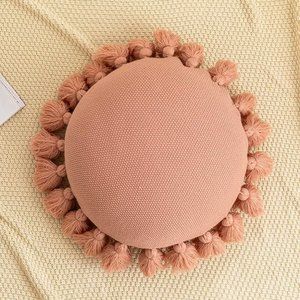 18'' Pink Boho Woven Round Knitted Throw Pillow with Tassel Home Decor